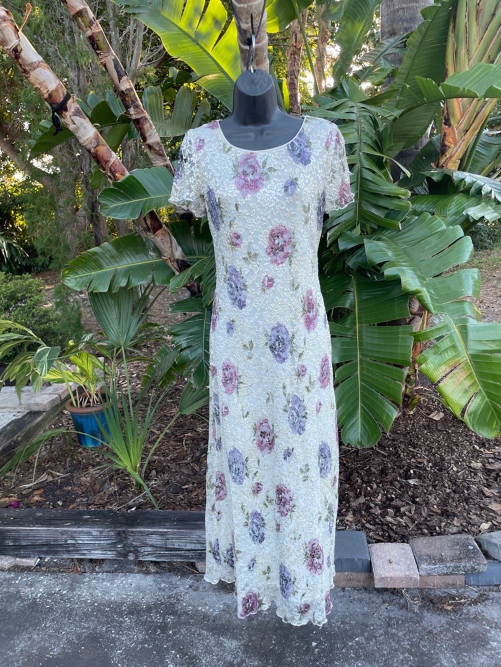 romantic floral lace dress with cap sleeves